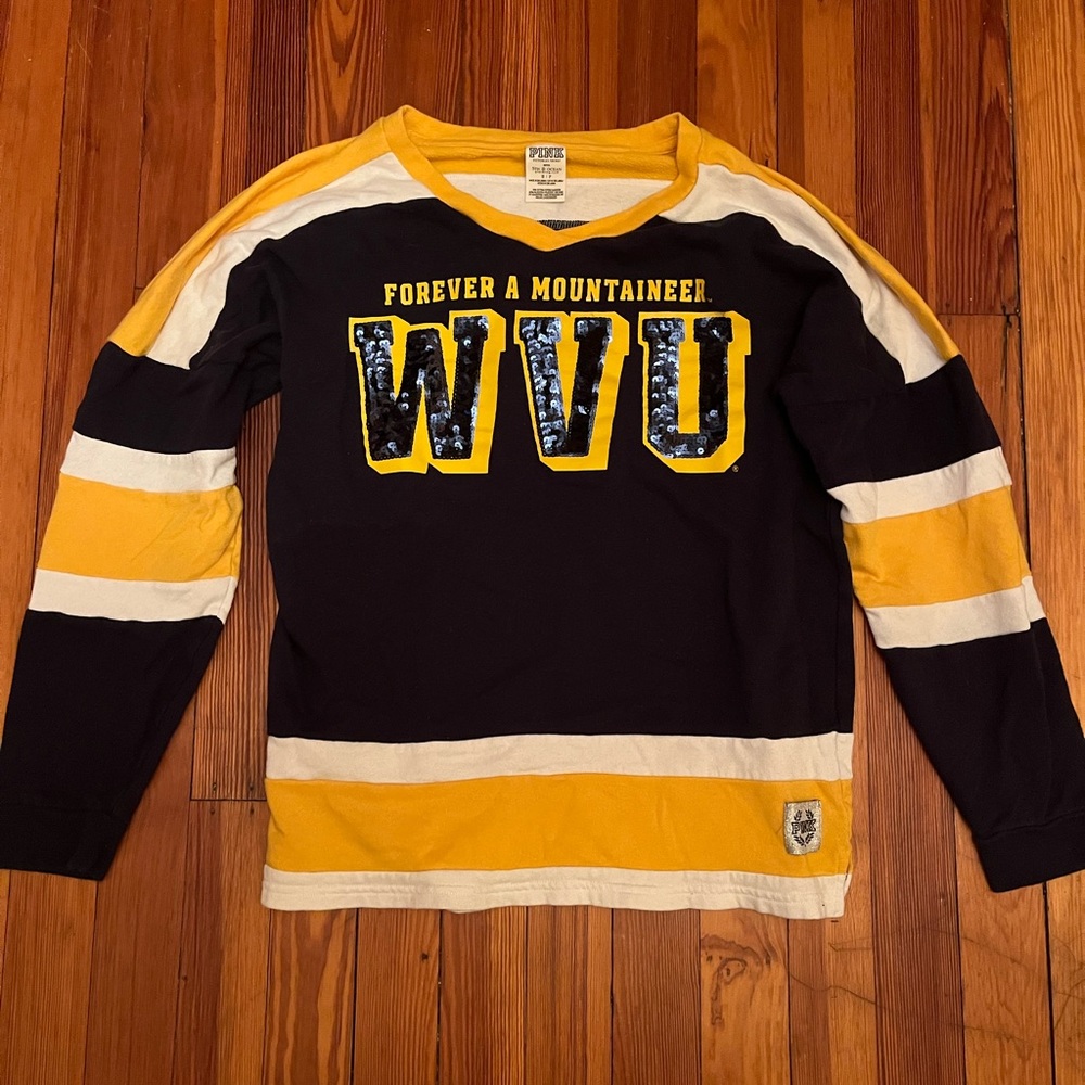 Victoria Secret Pink West Virginia University WVU Sweater Mountaineer Sequin